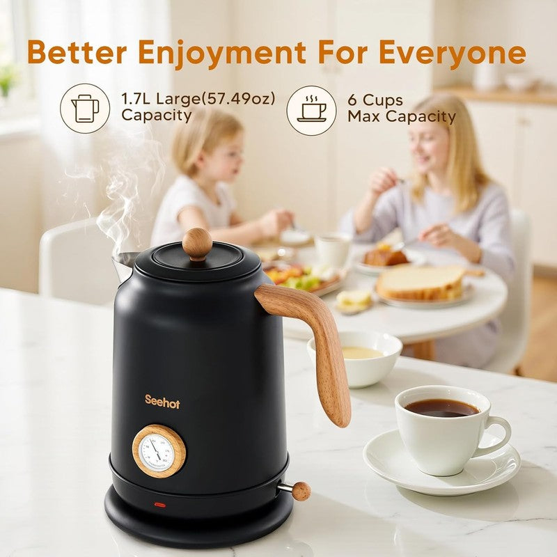 Electric Kettle 1.7L 1200W Thermometer Stainless Steel Auto Shut Off Black1