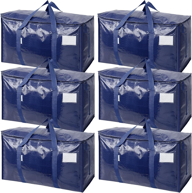 6 Pack Extra Large Heavy Duty Moving Bags Zipper Storage Totes Navy11