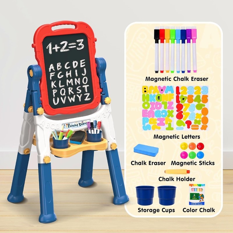 Art Easel for Kids, Adjustable Double-Sided with Chalk Board & Magnetic Whiteboa1