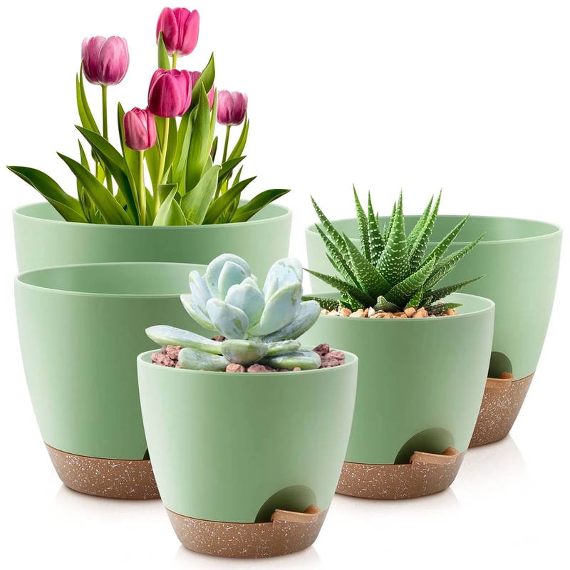 Set of 5 Self Watering Plant Pots with Drainage – Eco Friendly Plastic Planters 7