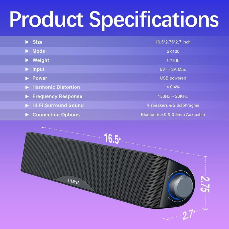 HiFi PC Soundbar Speakers Bluetooth 3.5mm USB USB C Mic Headphone Jack6