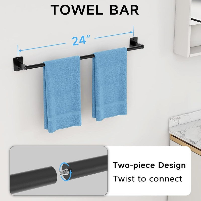 Matte Black Bathroom Accessories Set,  4 Pieces Bathroom Hardware Set, 24 Inch T1