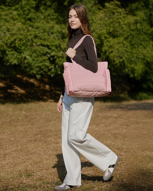 Women’s Puffy Tote Bag Lightweight Shoulder Handbag w/ Compartments for Travel5