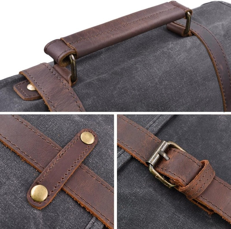 Mens Messenger Bag 15.6" Leather Canvas Waterproof Vintage Laptop Grey8
