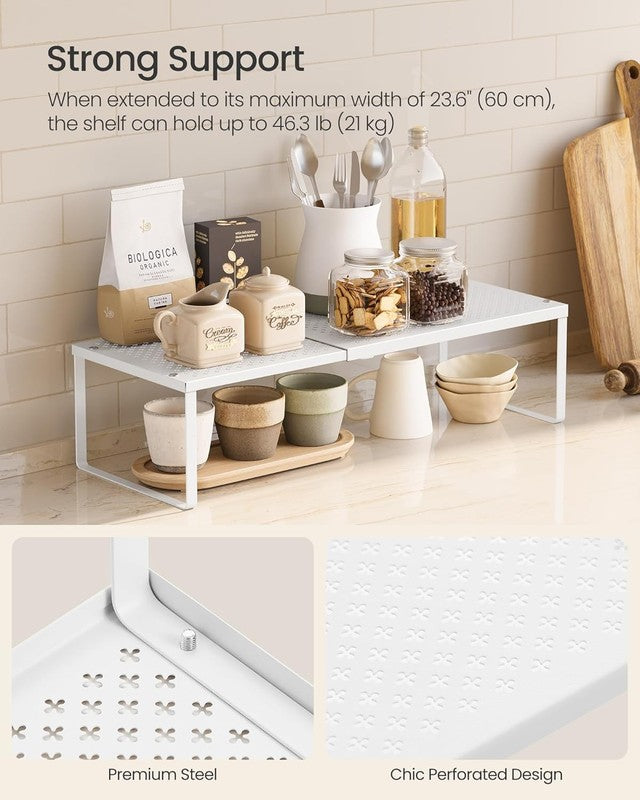 Spice Racks 2 Pack Expandable Kitchen Countertop Shelves Small Organizers White3