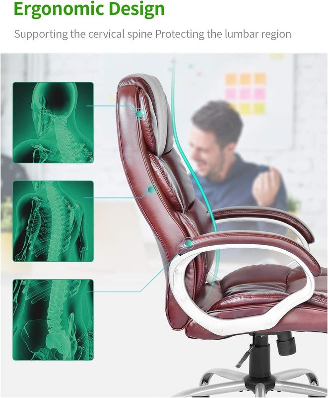 Ergonomic High Back Executive Office Chair with Lumbar Support - Brown PU Leathe6