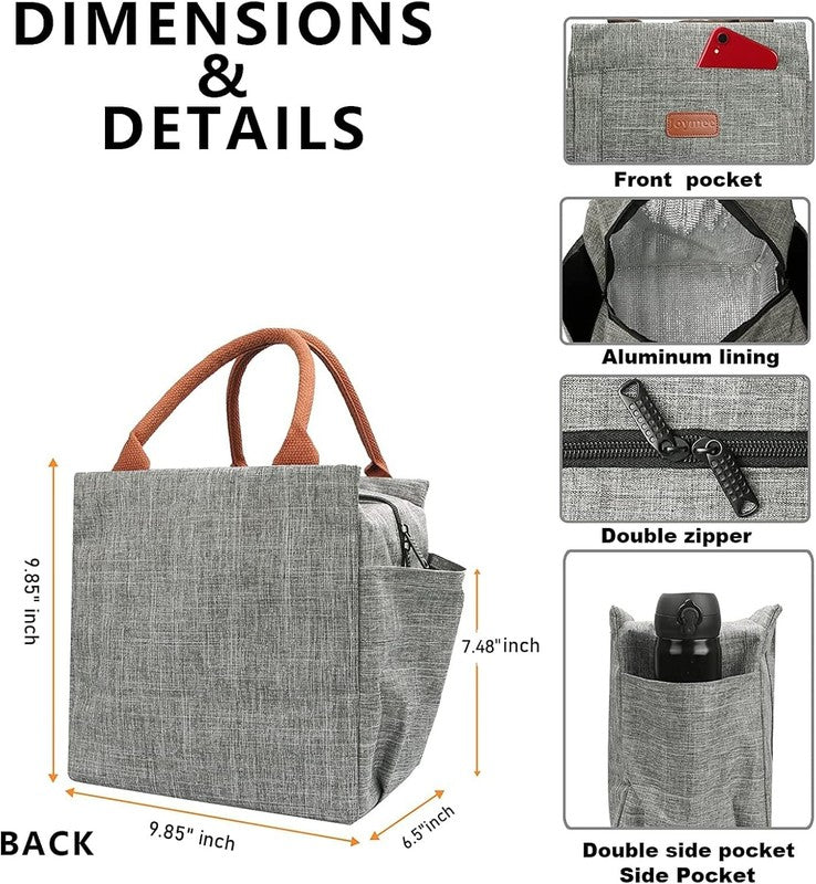 Insulated Lunch Bag Women Men Leakproof Large Cooler Tote w Bottle Holder Grey1