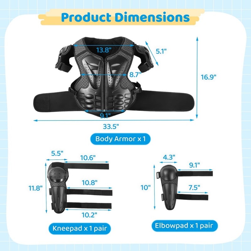 5PCS Motorcycle Full Body Armor Suit for the Youth, Chest Spine Back Protector w3