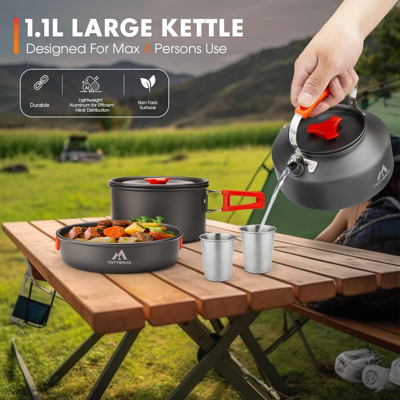 17Pcs Camping Cookware Set Hiking Pot Pan Kettle Stainless Steel Kit6