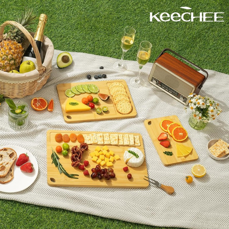 Bamboo Cutting Board Set of 3 with Juice Groove, Reversible Kitchen Boards7