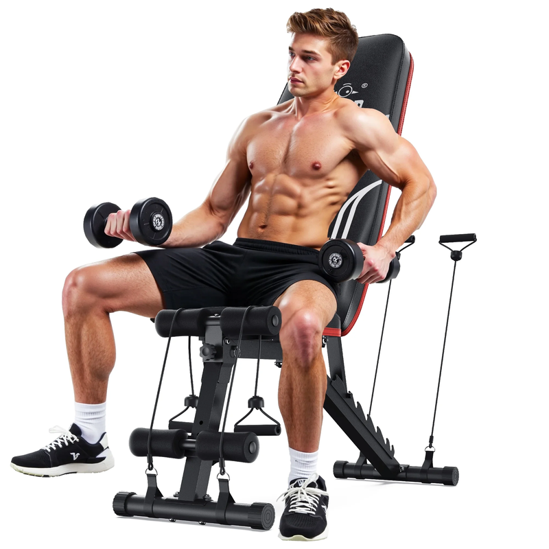 Adjustable Folding Weight Bench for Home Gym, Includes Resistance Bands8