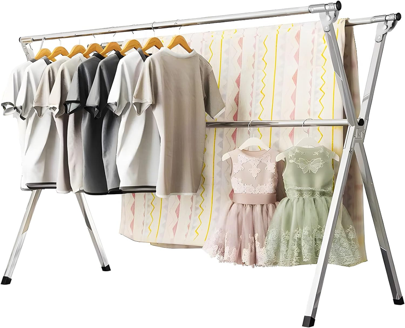 79 Inches Stainless Steel Clothes Drying Rack, Heavy Duty Laundry Drying Rack Fo0