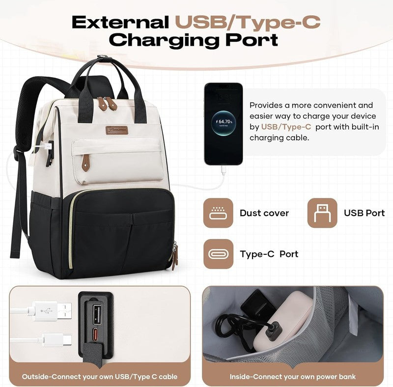 Travel Laptop Backpack 15.6 17.3" Nurse Work Bag w/ Lunch Box Black Beige2