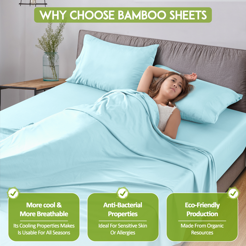 Rayon from Bamboo Blend Sheets Set Queen - 4 Piece Deep Pocket Bed Sheets Set, B6