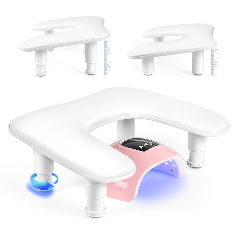 Adjustable U Shaped Manicure Arm Rest   White PU Leather for Nail Techs8