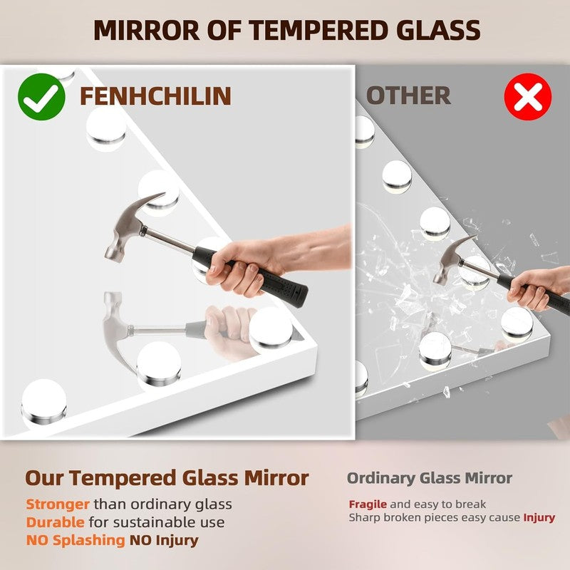 Lighted Vanity Mirror with Bluetooth Speaker 22.8"x18.1" 15 Dimmable LED4