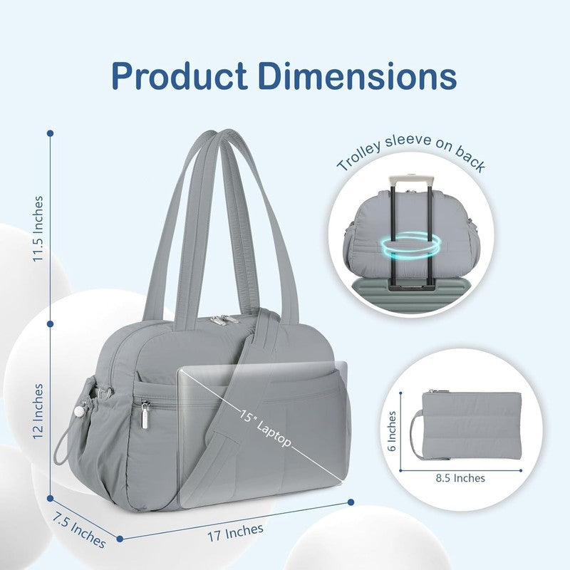 Travel Duffel Bag Women Puffer Gym Weekender Wet Pocket Carry On Light Grey4