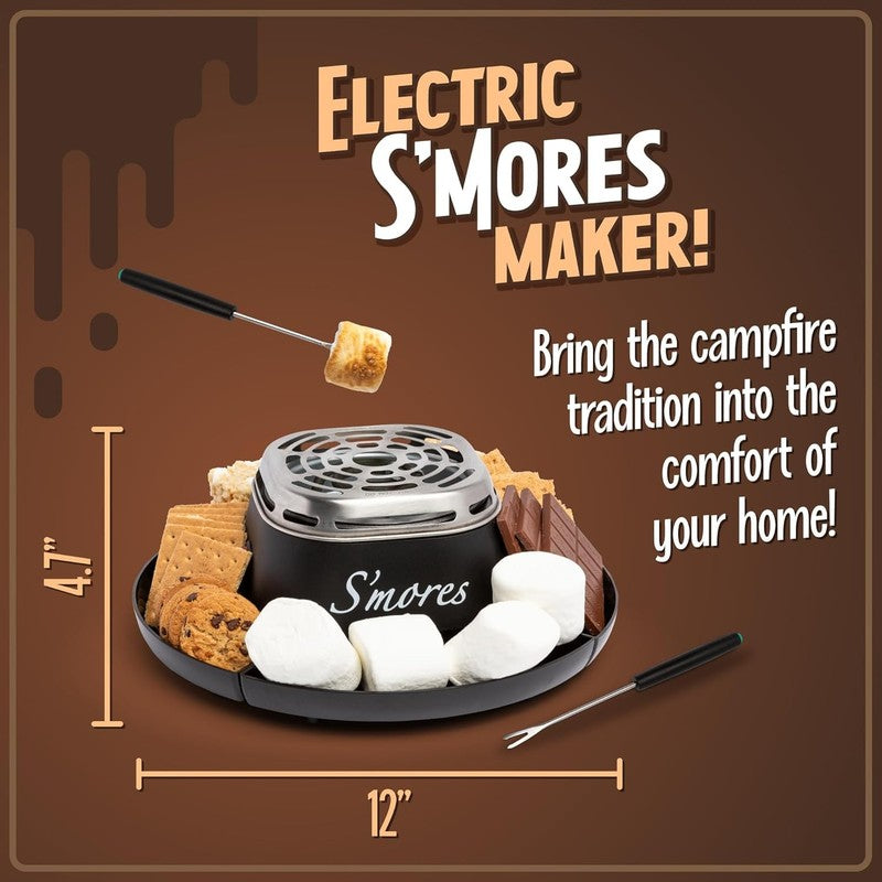Electric S'Mores Maker, 4 Trays, Roasting Sticks, Indoor Tabletop, Black1