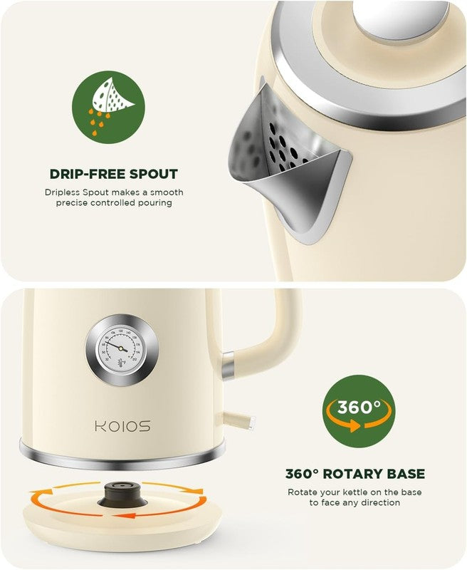 Electric Kettle 1.8L 1500W Stainless Steel Retro w/ Temp Gauge LED Auto Shut Off6