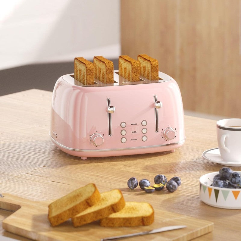 4-Slice Retro Toaster Pink 6 Shade Settings Cancel/Defrost/Reheat Wide Slots7