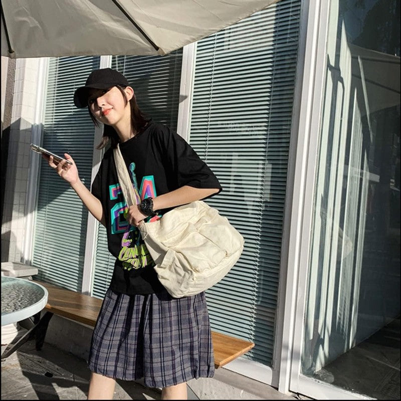 Aesthetic Cute Bag School Vintage Black Canvas Crossbody Shoulder Laptop Bag1