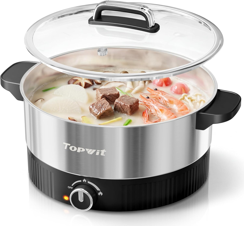 4.5L Electric Hot Pot Stainless Steel Dual Power 1200W Fast Heating Black10