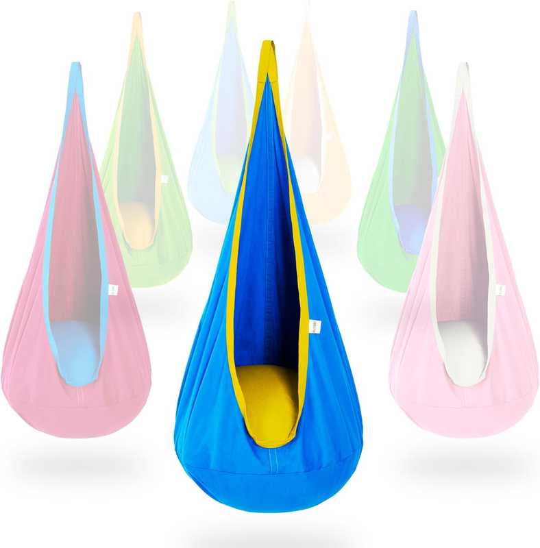 Kids Pod Swing Seat Cotton Hammock Sensory Chair Indoor Outdoor Blue Yellow9