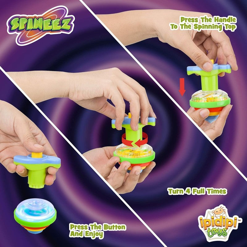Spineez Light up Spinning Tops – 12-Pack LED Spinner Toys for Kids – Ideal Stock1