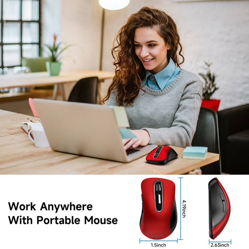 2.4GHz Wireless Mouse 1200 DPI 5 Button USB Receiver for PC Laptop Red3