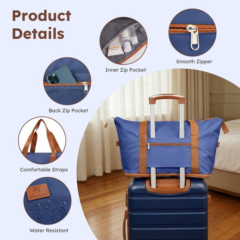 4 Piece Luggage Set Hardside ABS Carry On 14 20 Inch Expandable Navy Blue Tan7