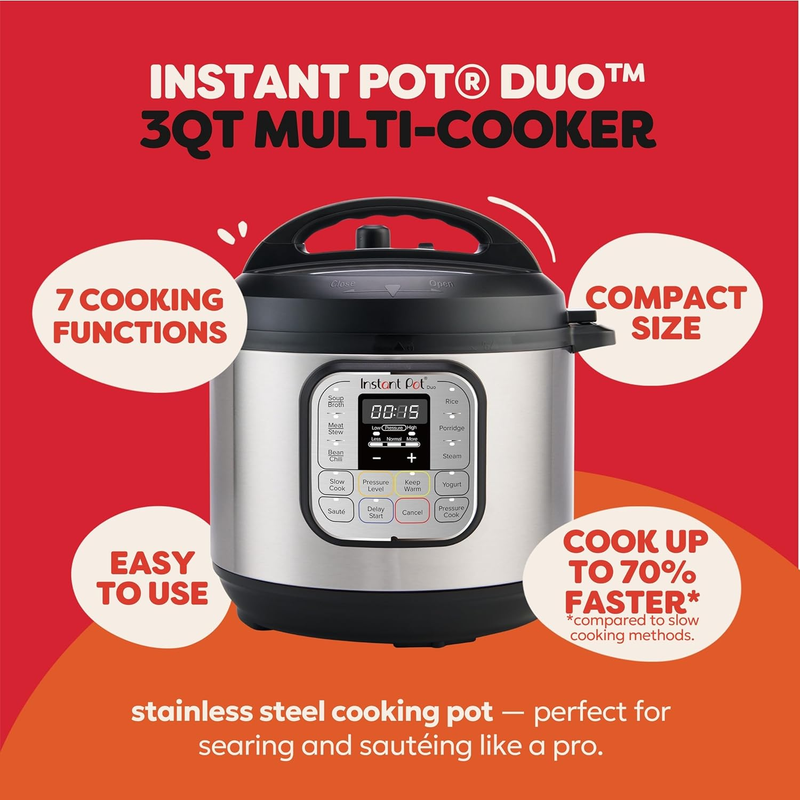 3 Qt Electric Pressure Cooker 7-in-1 Rice Slow Cooker Steamer Stainless Steel1