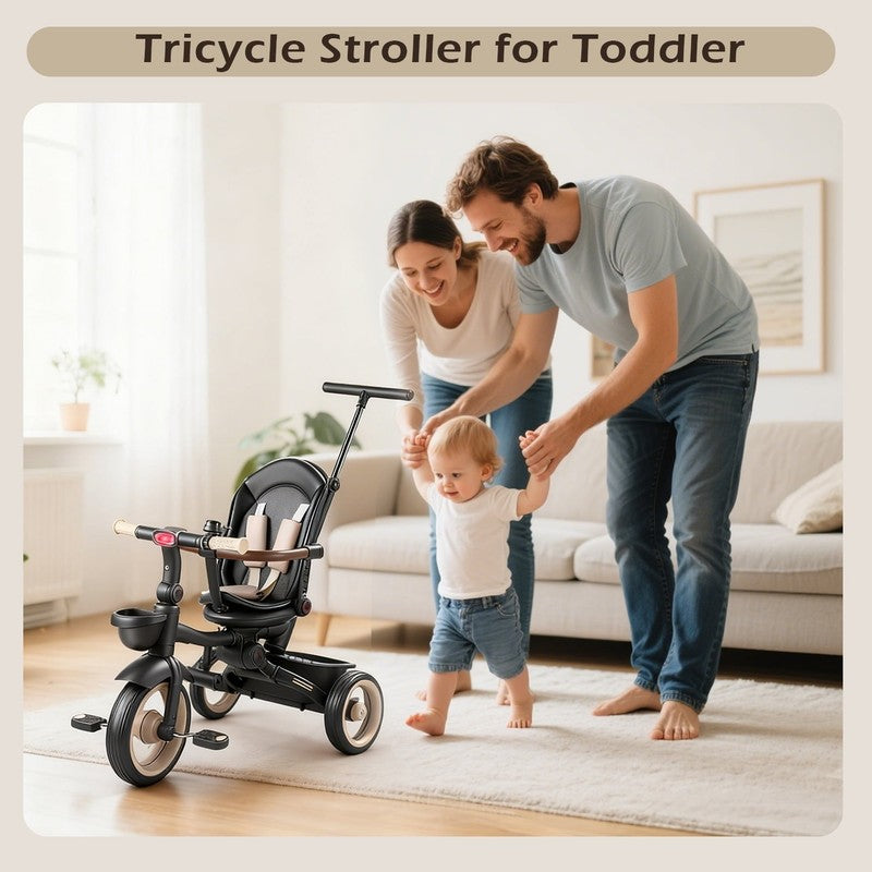 7 in 1 Foldable Tricycle Stroller for Toddler, Baby Tricycle with Adjustable Can4