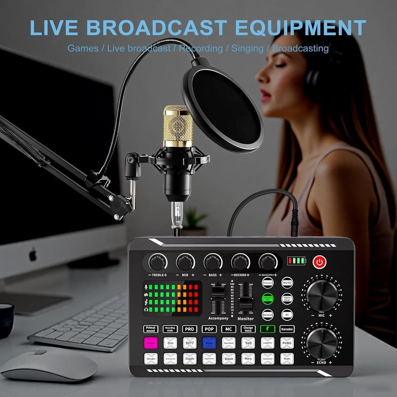 Podcast Equipment Bundle BM 800 Mic Gold & F998 Sound Card Recording Kit7