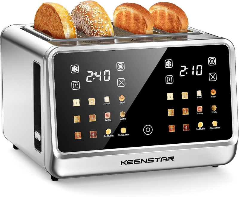 4-Slice Smart Toaster Stainless Steel Touch Screen 6 Shades 6 Bread Types0
