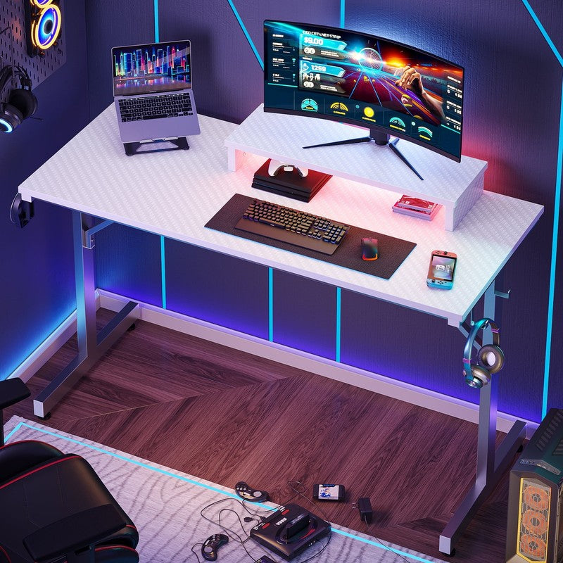 42" LED Gaming Desk w/ Monitor Stand PC Computer Gamer Table White2