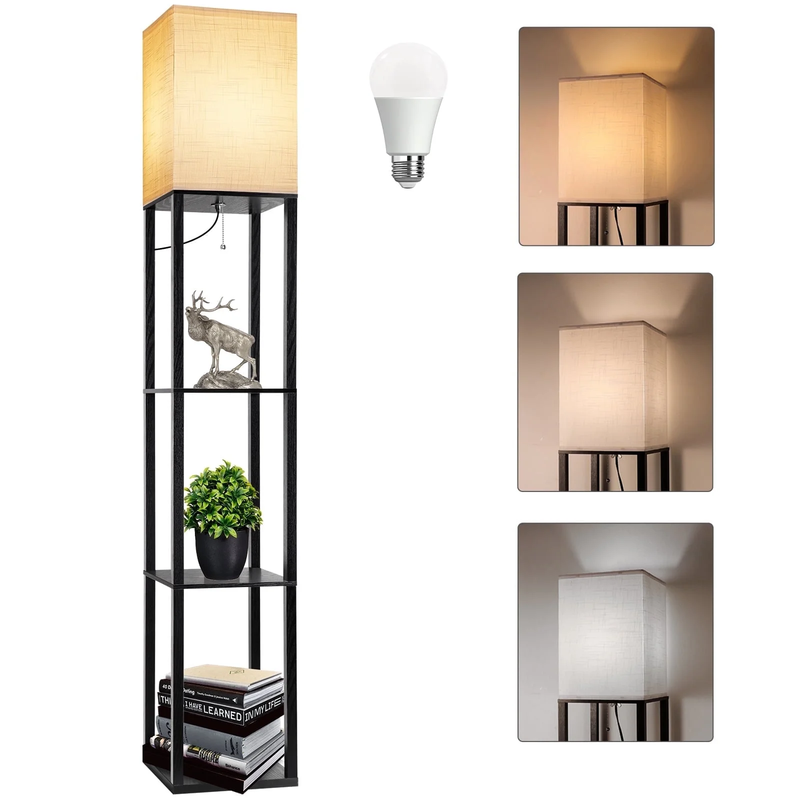 63" Shelf Floor Lamps with Shelves for Living Room Bedroom Office  Wood Modern S10