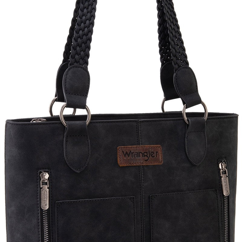 Wrangler Distressed Tote Bag Women Western Purse Multi Pocket Shoulder Bag Black4