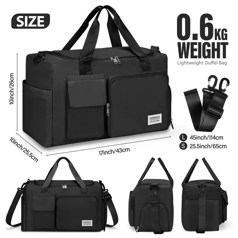 Gym Bag Women Shoe Compartment Dry Wet Travel Weekender Overnight Black2