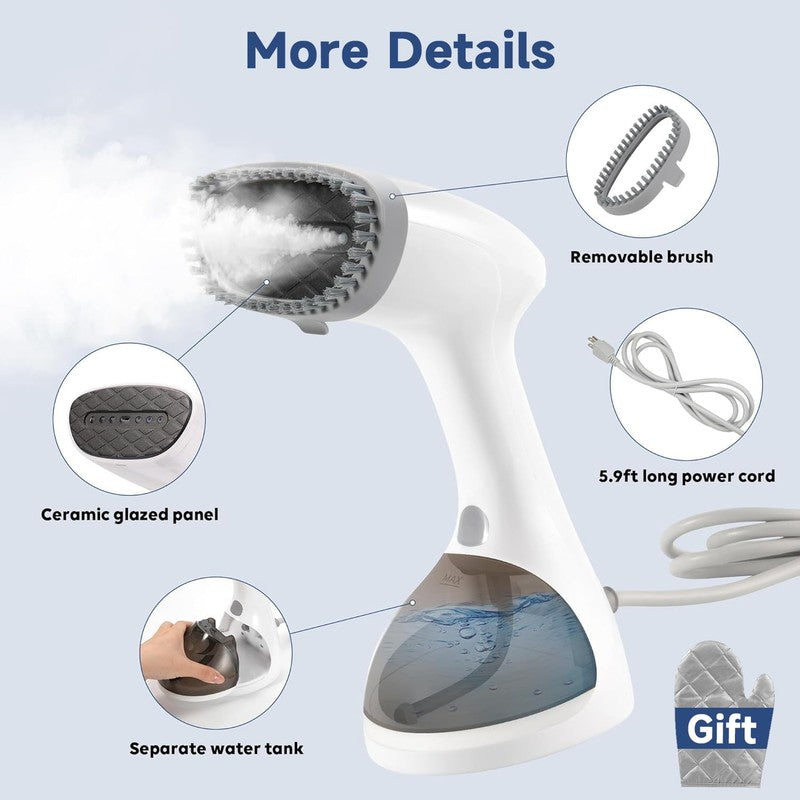 1200W Handheld Clothes Steamer w/ Lint Remover, Portable Wrinkle Remover – White7