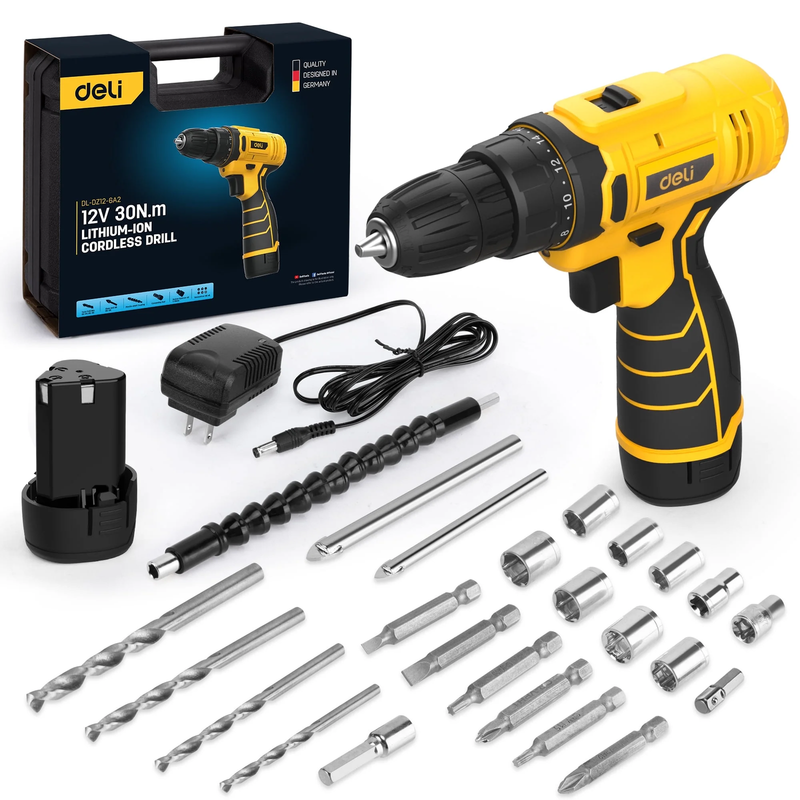 12V Max Cordless Drill Driver Kit 30Nm Electric Screwdriver Battery & Bit Kit0