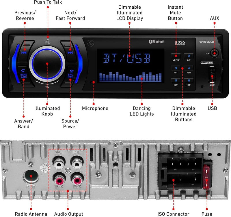 616UAB Car Stereo with Bluetooth   Single DIN, MP3, USB, Aux In, AM/FM, No CD DV4