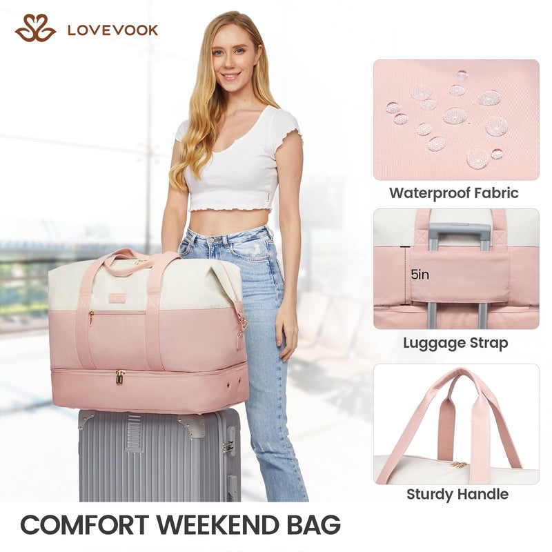 Women Travel Duffel Bag Large Weekender Gym Bag Shoe Compartment Packing Cubes6