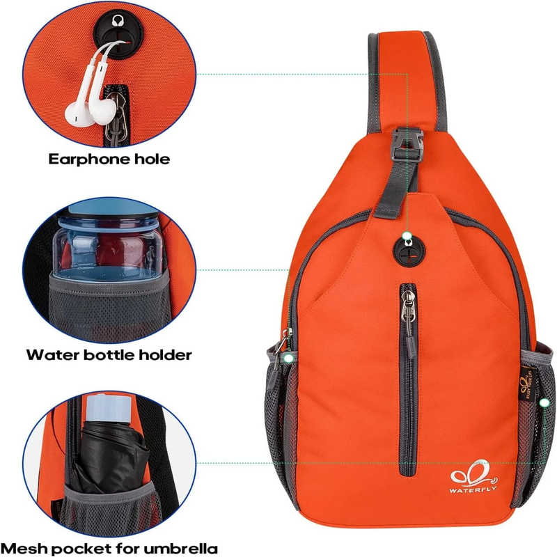 Unisex Hiking Travel Nylon Sling Bag Cross Body Shoulder Chest Bag,Orange Red5