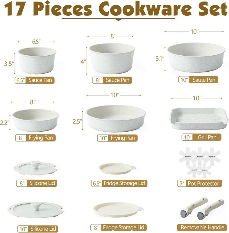 17 Piece Pots and Pans Set, Nonstick Detachable Handle Cookware Set, Induction K1