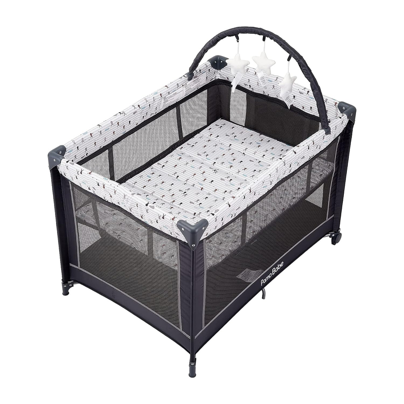 Portable Playard,Sturdy Play Yard with Padded Mat and Toy Bar with Soft Toys3