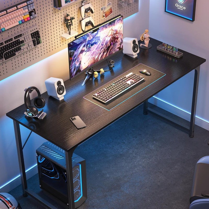 55" Computer Desk Black   Home Office, Gaming, Sturdy Metal Frame, Modern3