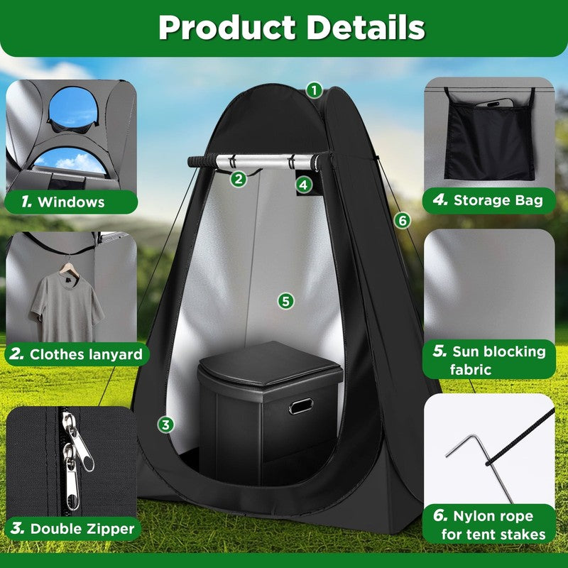 Portable Camping Toilet with Pop-Up Tent – Outdoor Folding Toilet & Shower 6