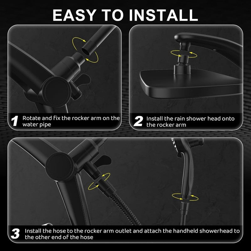 High Pressure Rain Shower Head w/ Handheld Combo Magnetic Docking & Power Jets7