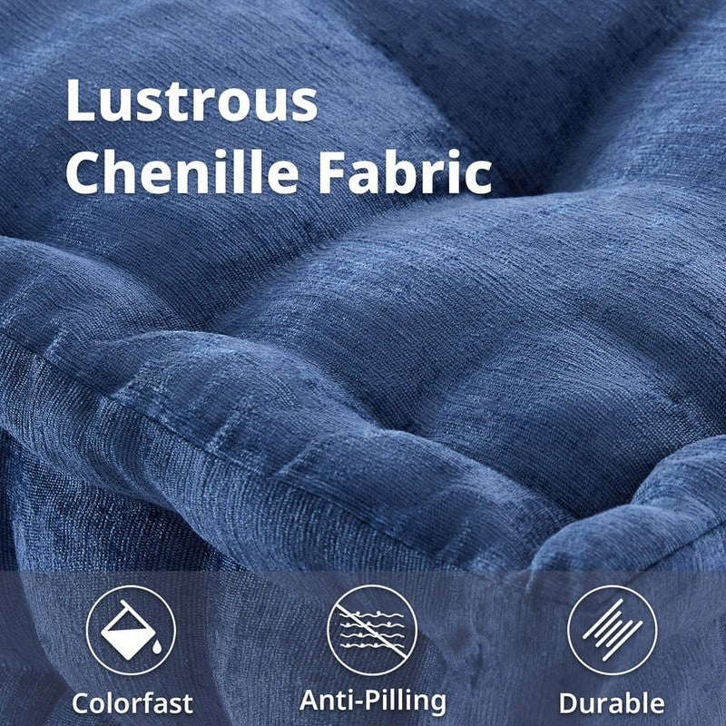 Large Tufted Floor Pillow 24"x24" Chenille Meditation Cushion Navy8