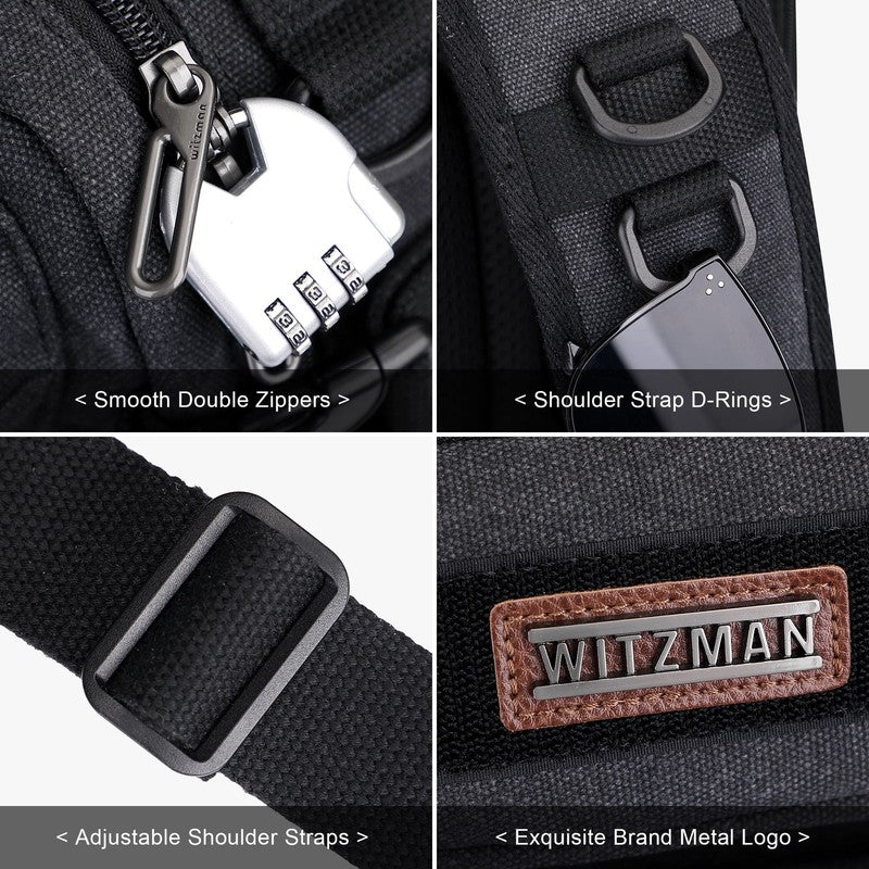 Sling Bag for Men Canvas Casual Chest Bag with USB Charging Port for Travel Dail6